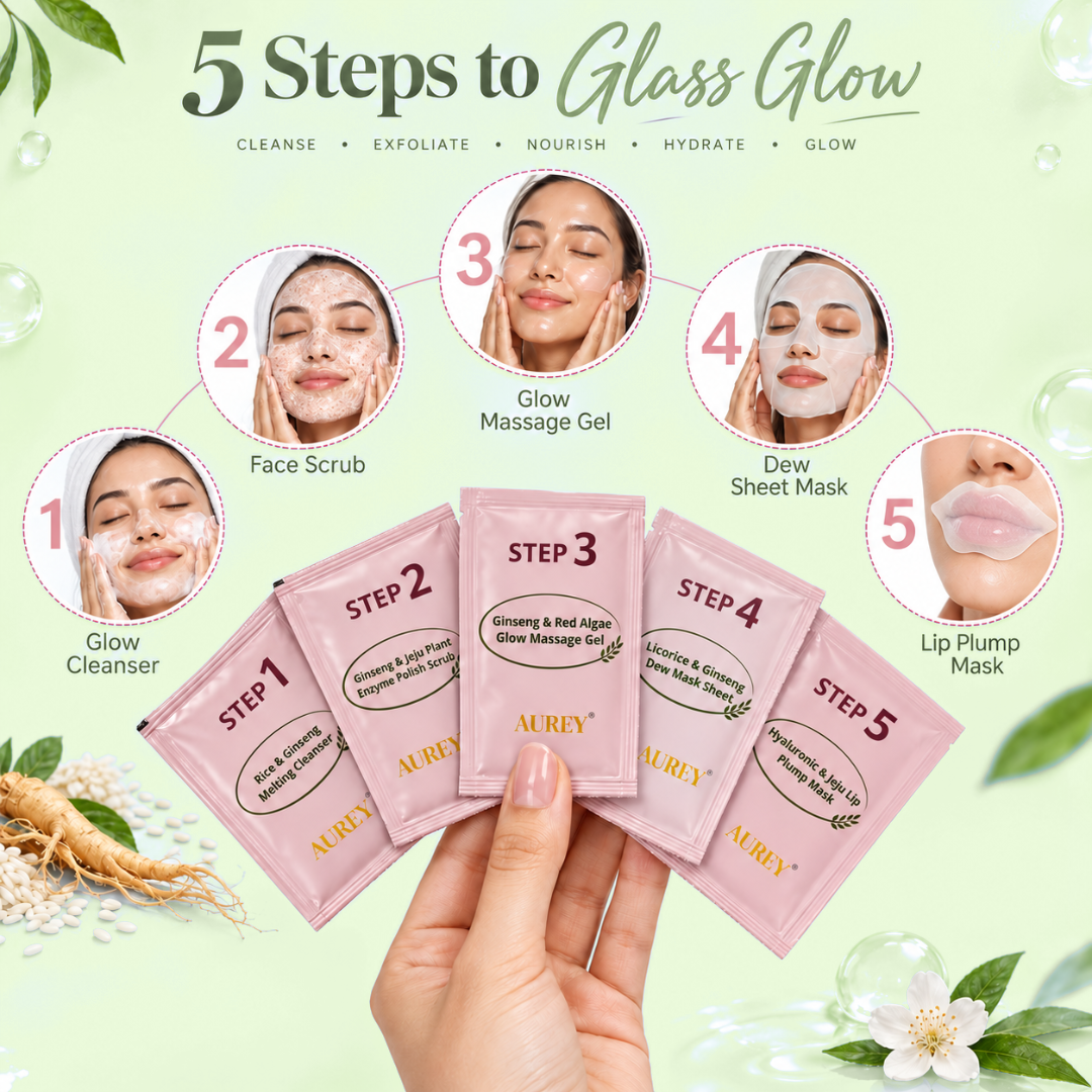 Aurey Korean 5 Step Glass Glow Cleanup Kit Whitening Hydrating Glass Glow