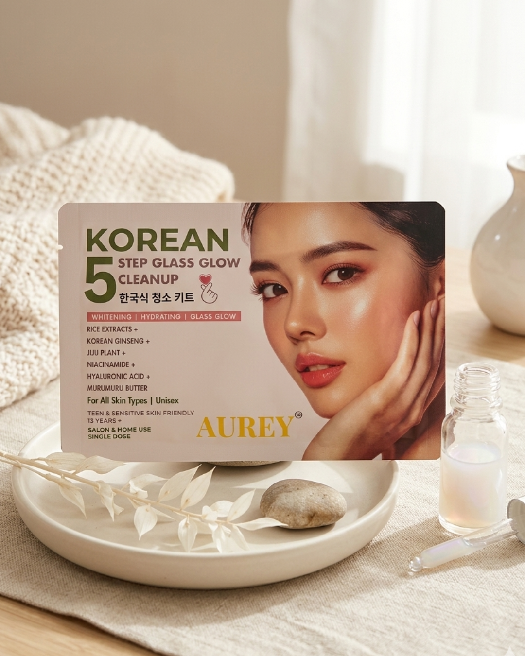 Aurey Korean 5 Step Glass Glow Cleanup Kit Whitening Hydrating Glass Glow